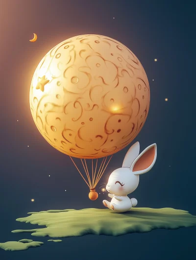 Golden Inflatable Moon Balloon with Moon Rabbit