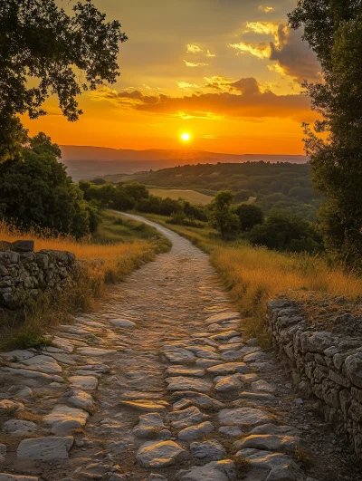 Ancient Roman road in a deserted landscape