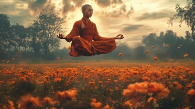 Hovering Shaolin Monk at Sunset