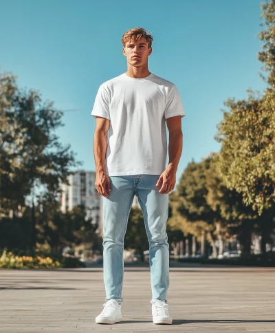 Fashionable Male Model in White T-shirt