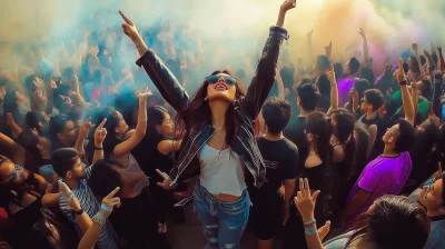 Indonesian Young Woman in Concert Crowd