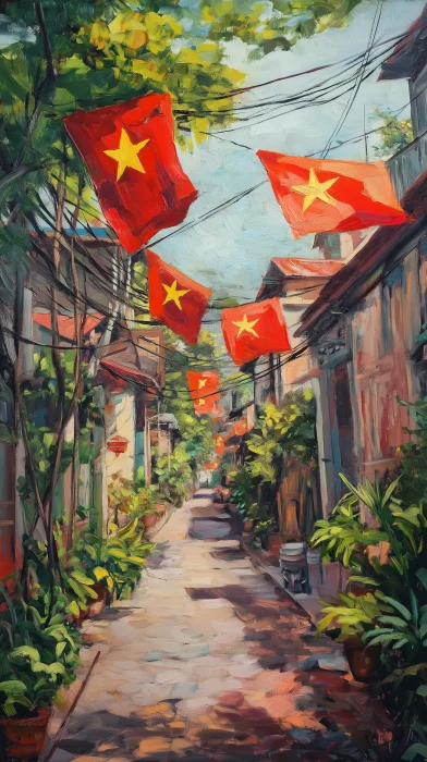 Vietnamese National Flag in Residential Neighborhood