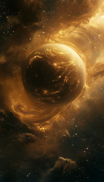 Golden Swirling Planet in Space