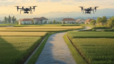 Aerial View of Rice Fields and Stone Floor