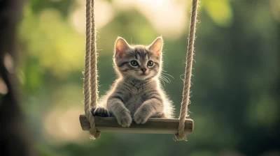 Cute Cat on Swing