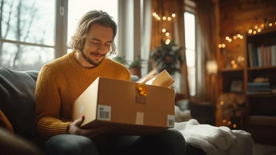 Patient opening medication in delivery box