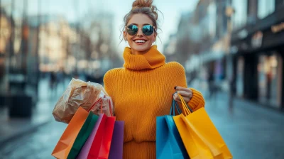 Happy Shopper Woman Outdoors