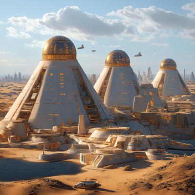 Futuristic Cityscape with Ancient Egypt Aesthetics