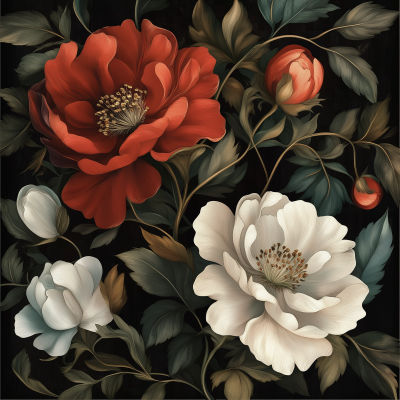 Realistic Flowers on Dark Background Tile