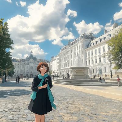 Serene City Square Inspired by Studio Ghibli