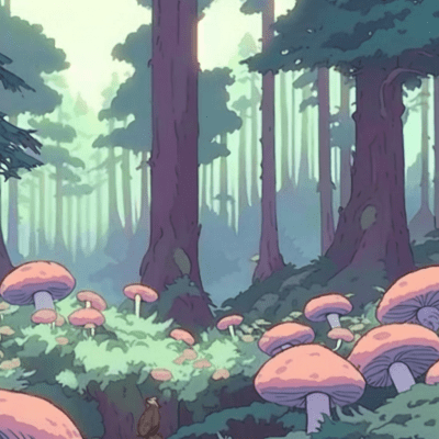 Forest with Large Mushrooms Anime Screencap