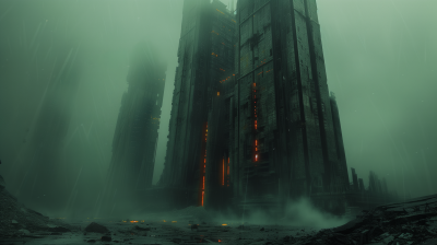 Decayed Skyscraper in Dystopian Flat Wasteland