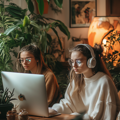 Girls with Computer Glasses in Living Room