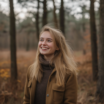 Girl in Forest with Dutch Hills