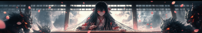 Demonic Anime Girl Playing Koto in Traditional Kimono