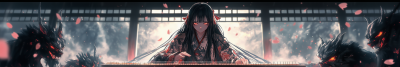 Demonic Anime Girl Playing Koto in Traditional Kimono