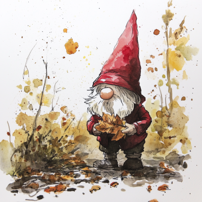 Loose Ink and Watercolor Gnomes in Fall Season