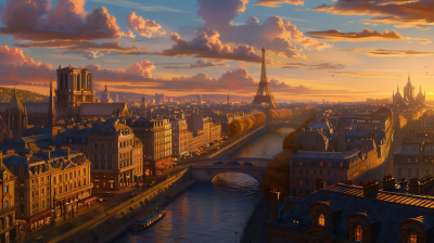 Panoramic View of Paris at Sunset