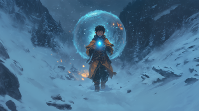 Halfling in Mage Robes Walking through Blizzard