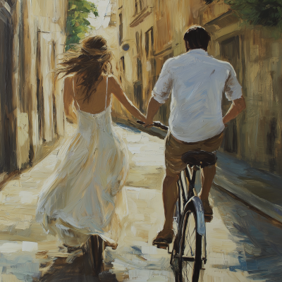 Romantic Couple Biking in Rome