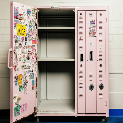 Pink Fashionable Iron Locker with Colorful Stickers