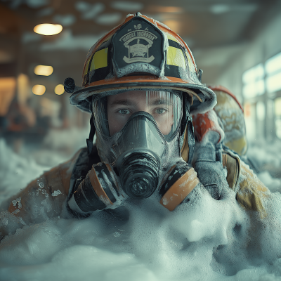 Firefighter in Soapy Foam