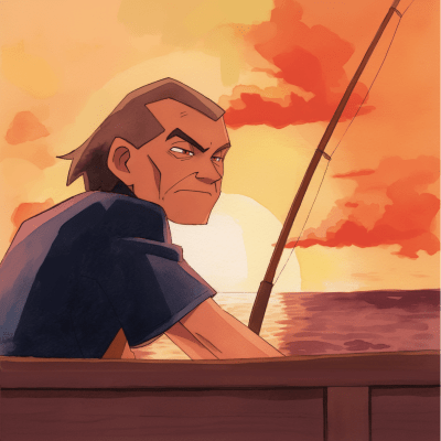 Man Fishing on a Wooden Boat at Sunset