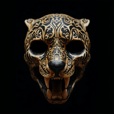 Shipibo Tribal Icaro Art on Jaguar Skull