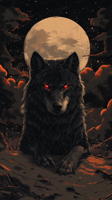 Esoteric Black Wolf Illustration