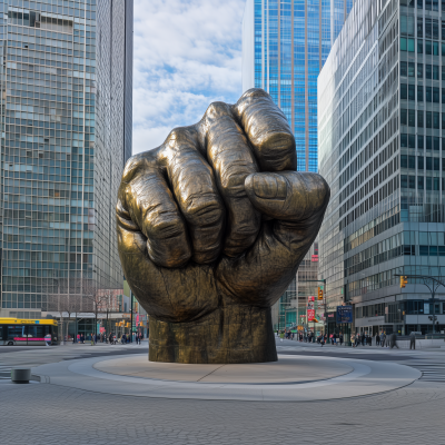 Urban Intersection Bronze Hand Monument