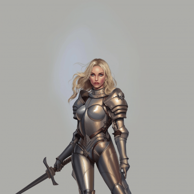 Blonde Female Fighter in Silver Plate Armor