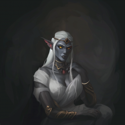 Young Drow Queen in White Dress