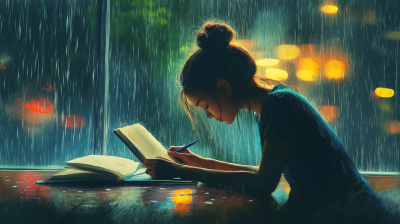 Girl Studying in the Rain