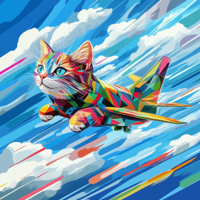 Cat and Plane Hybrid Flying in the Sky