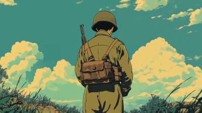 Soldier in the style of Hayao Miyazaki