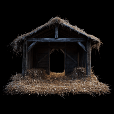 Hyperrealistic Old Manger on Black Background