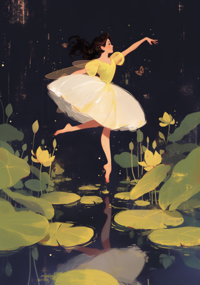 Fairy and Frogs in Ancient Pond