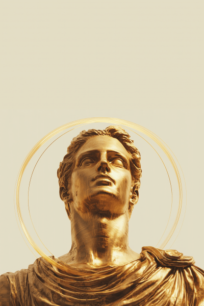 Golden Roman Statue in Synthwave Style