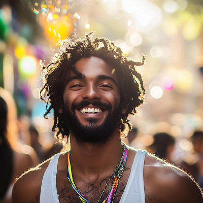 Sunlit Brazilian Man at Carnival Party