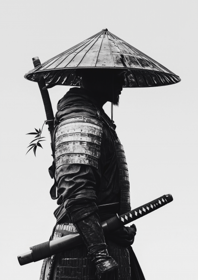 Samurai in Full Armor with Katana Sword