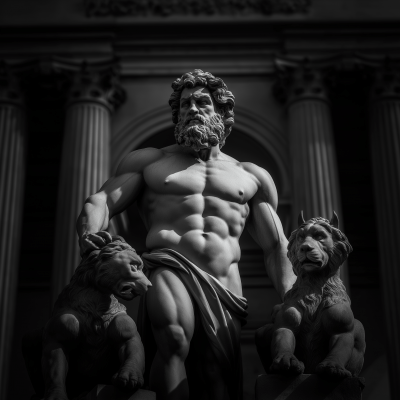 High Contrast Hercules with Cerberus Statue