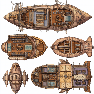 Fantasy Air Ships Vector Illustration