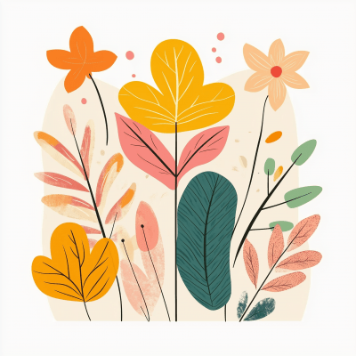 Autumn Leaves and Flower Illustration