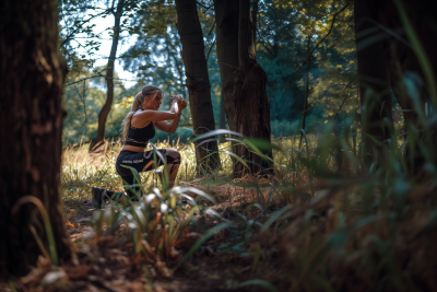 Nordic Woman Doing Pistol Squat Outdoors