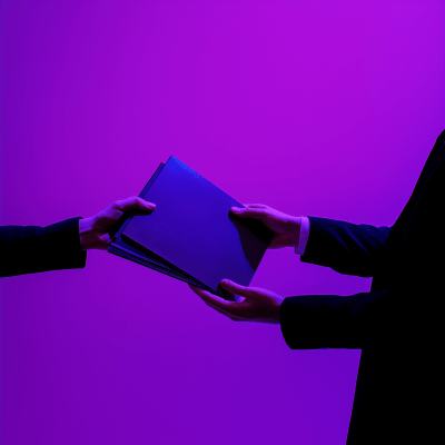 Sloid Background with Purple Gradient and Man Holding Employment Files