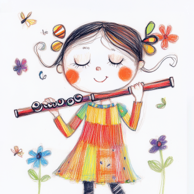 Girl Playing Flute Drawing