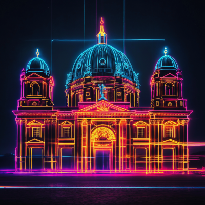 Neon Light Outline of Berlin Cathedral