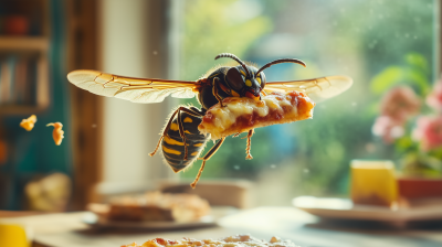 Wasp with Pizza Flying Away