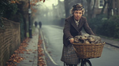 Eccentric Lady on Bicycle with Cane Toads