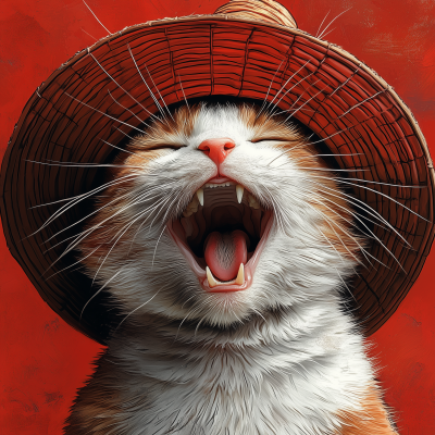 Red Cat with Chinese Hat